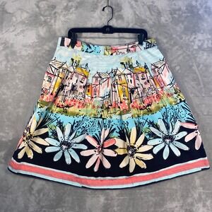 I e Women's Size 14 Pleated A Line Skirt Cottagecore Village Floral Print Cotton
